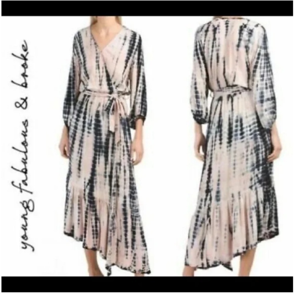 Young Fabulous & Broke Pink and Black Tie-Dye Maxi Wrap Dress